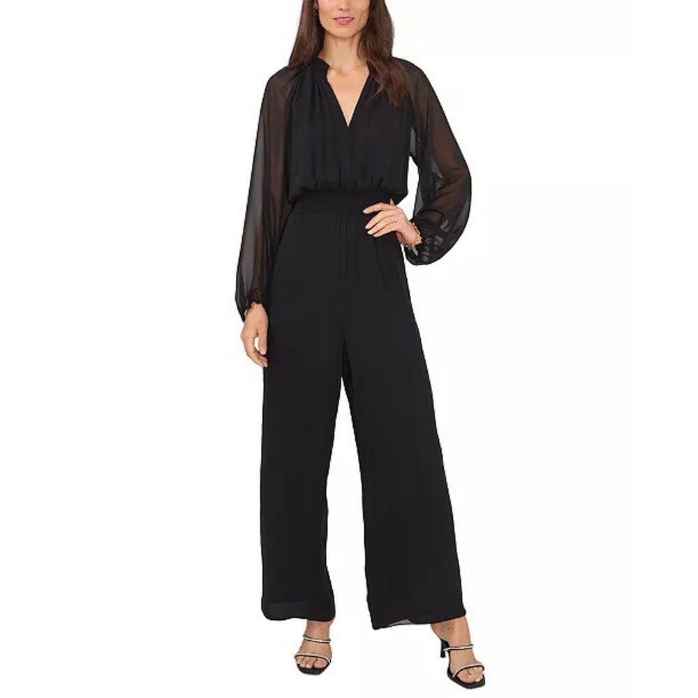 Vince Camuto Split Neck Wide Leg Jumpsuit Rich Black - Picture 1 of 11